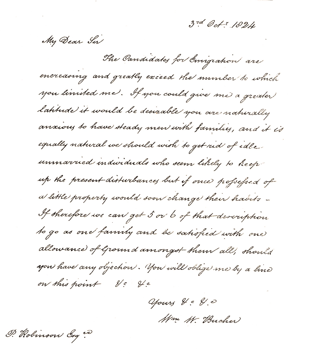 Letter written Wm. Wrixon Becher to Peter Robinson (1824)