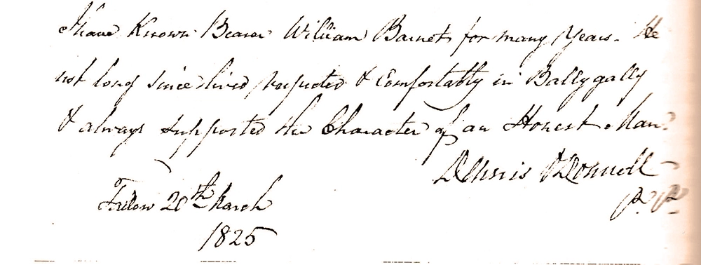 Letter of Recommendation for Patrick Baragy (1823)