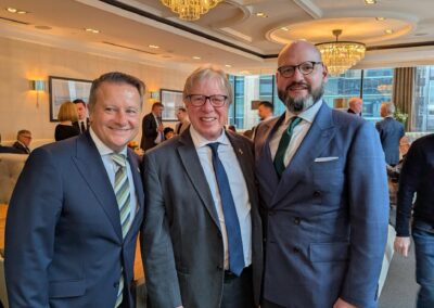Nine Ships spreading the word and making new friends at the Canada Ireland Foundation Chair's Reception held in Toronto on March 28th at the Chase Restaurant. From left are Foundation Chair Mark Purdy, Nine Ships Chair Brendan Moher, and Foundation Executive Director William Peat.